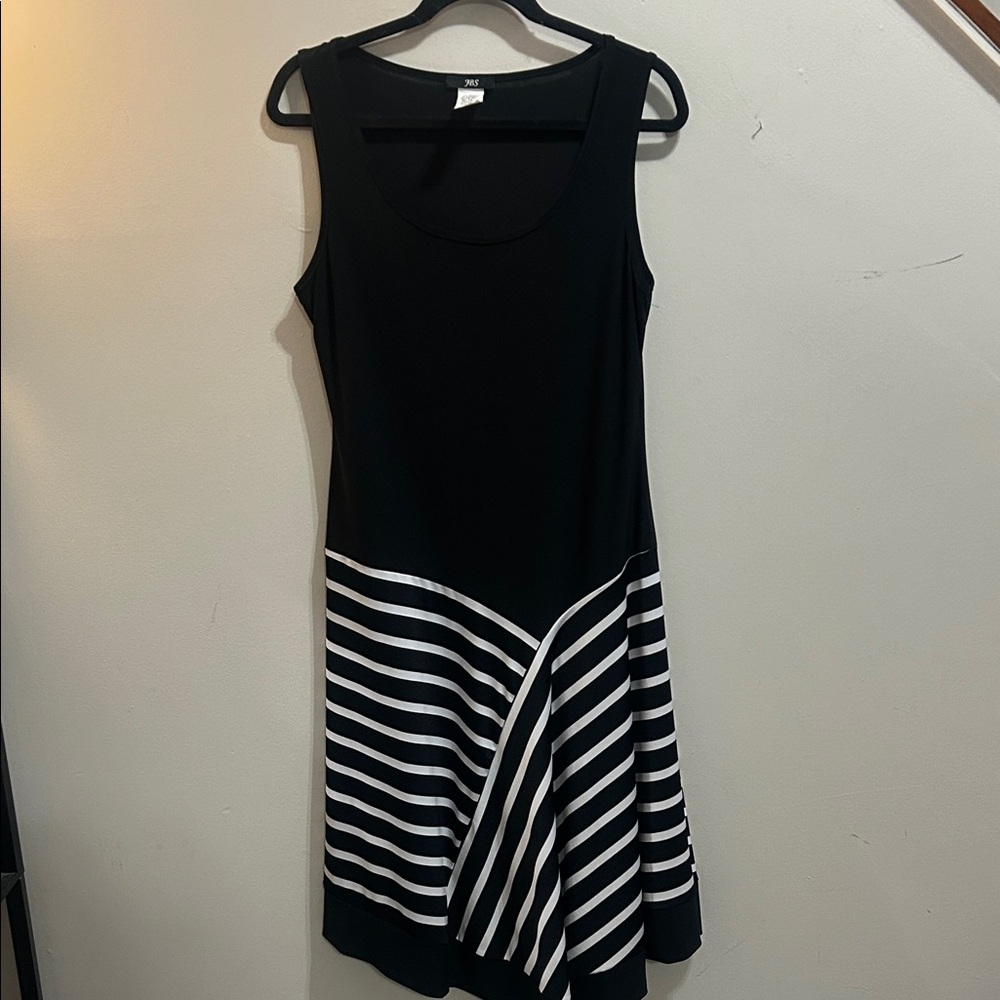 J.B.S. Black Dress with White Asymmetrical Stripes